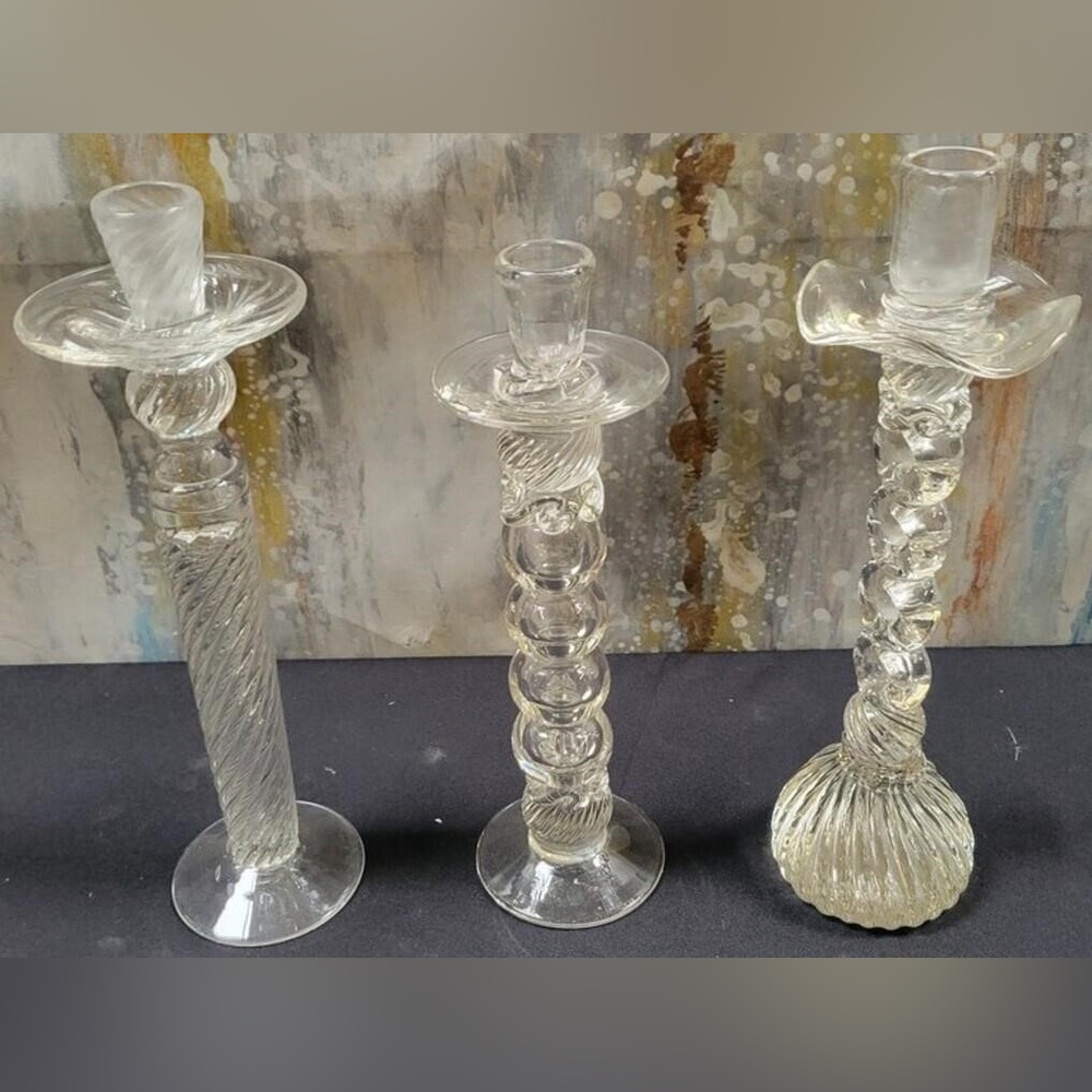 Set of 3 Crystal Candlesticks  - all different